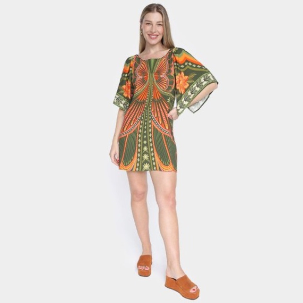 FARM Rio | Vibrant Green and Orange Dress
